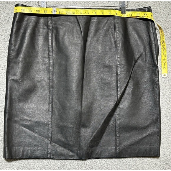 VTG Y2K Spiegel Black Leather Skirt Sz 16 Retro Rockabilly Biker Pinup EUC - Picture 2 of 8